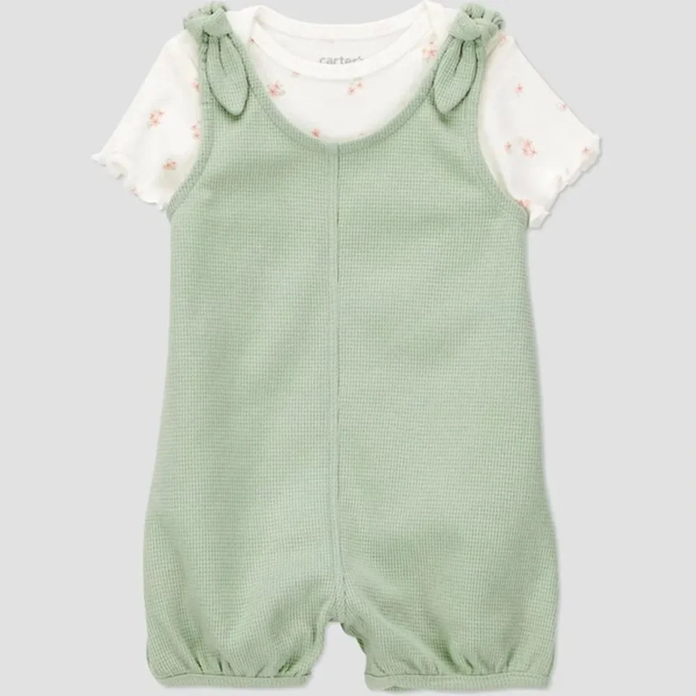 Carter’s Green Baby Romper with White Floral Shirt